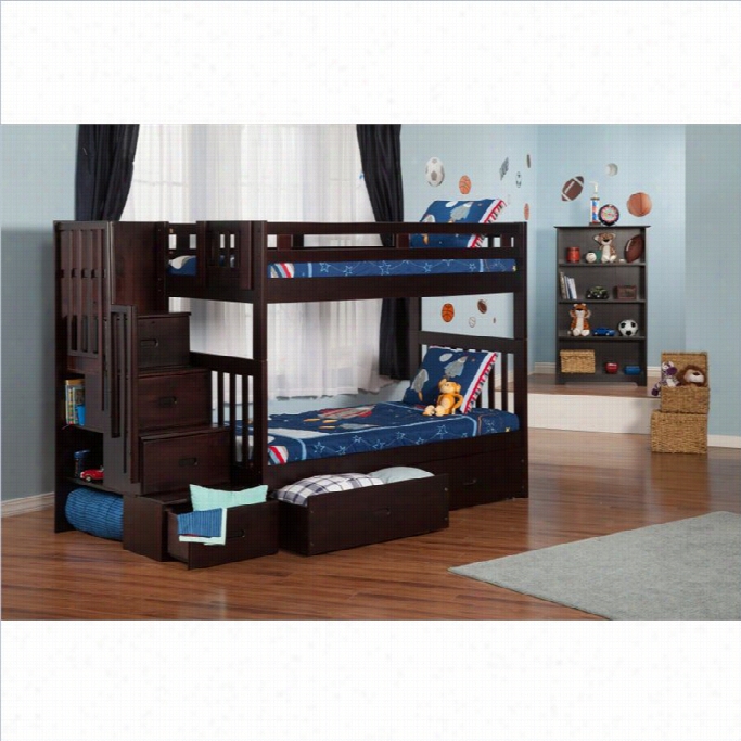 Altantic Furniture Cascde Tsaircaseb Unk Em~ In Espresso With Storage-twin Over Twin