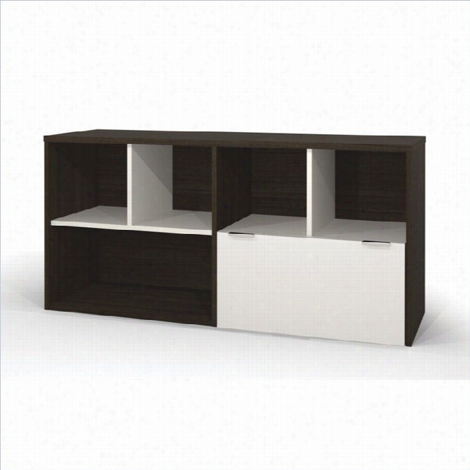 Bestar Contempo Credenza With One Drawer In Tuxedo And Sandstone