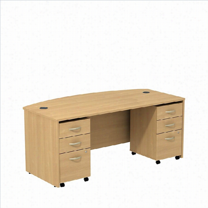 Bush Bbf Series C 72 Bow Front Desk With Pedestals In Light Oak