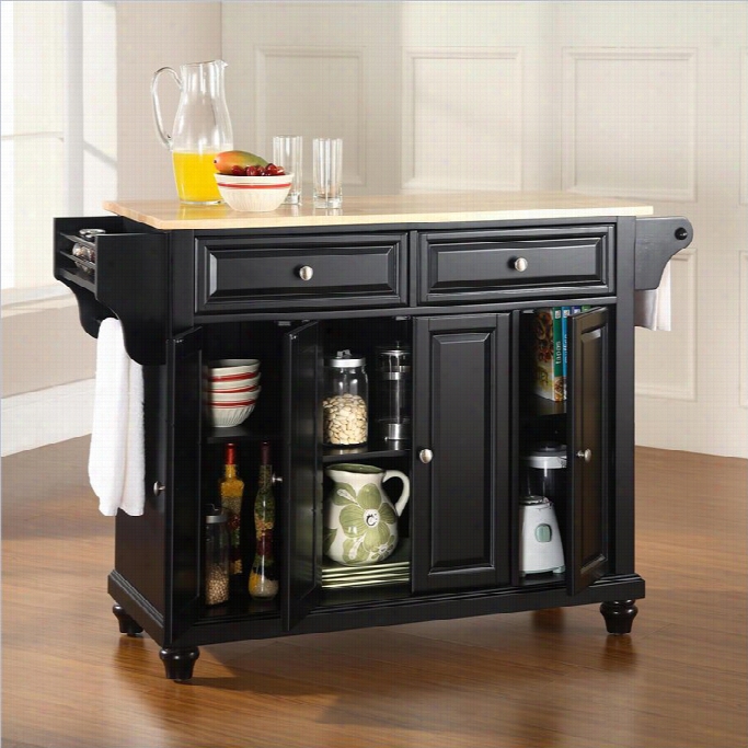 Crosley Furniture Cambridge Natural Wood Top Kitchen Island In Blac Finish