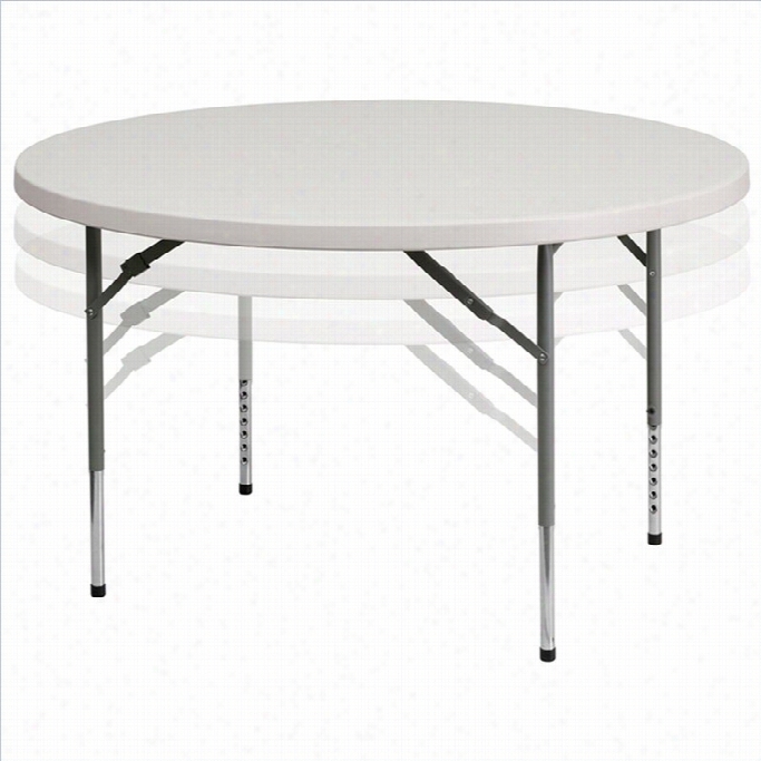 Flash Furniture Round Adjustable Granite Folding Table In White-48
