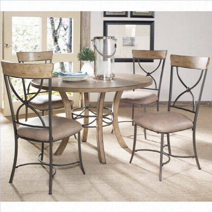 Hillsdale Charleston 5 Enlarge Round Wood Dining Set W/ X Back Chairs