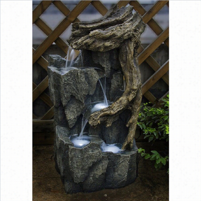 Jeo Tree Trunk And Rocks Fountain With Led S~