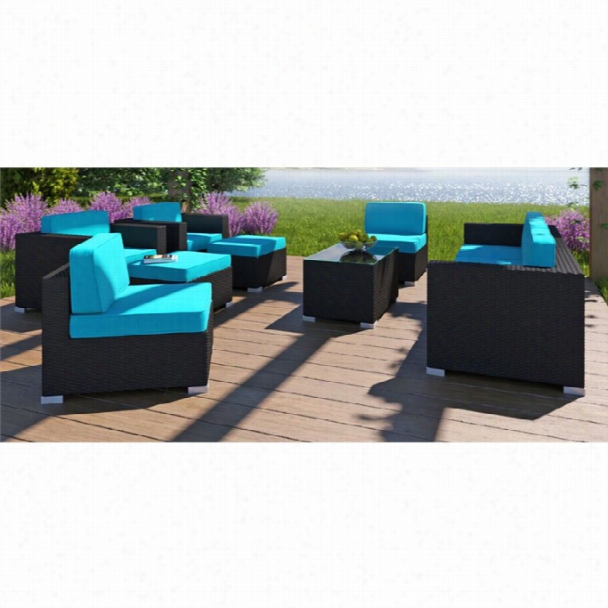 Modway Avia 10 Piece Outdoor Sofa Set In Espresso And Turquoise