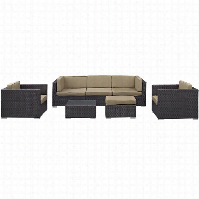 Modway Convene 7 Pieec Outdoor Sofa Set In Espresso And Mocha