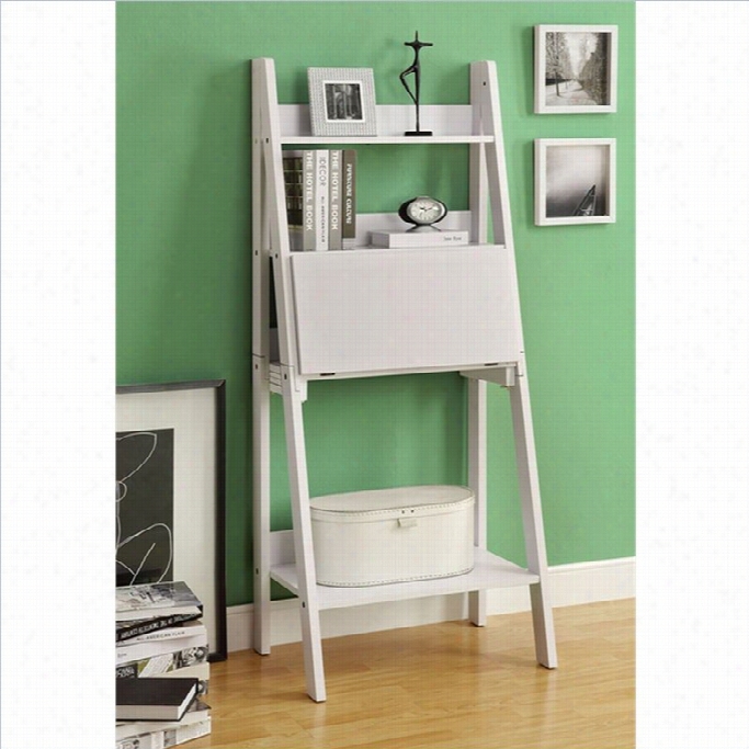 Monarch 61 Ladder Bookcase With Drop-d Own Desk In White