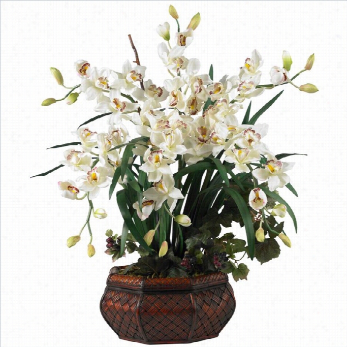 Nearly Ntural Large Cymbidium Silk Flower Arrangement In White