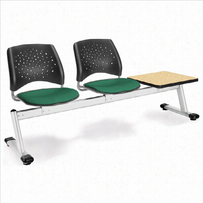 Ofm Star Beam Seating With 2 Seats And Table In Shamrock Greeen And Oak