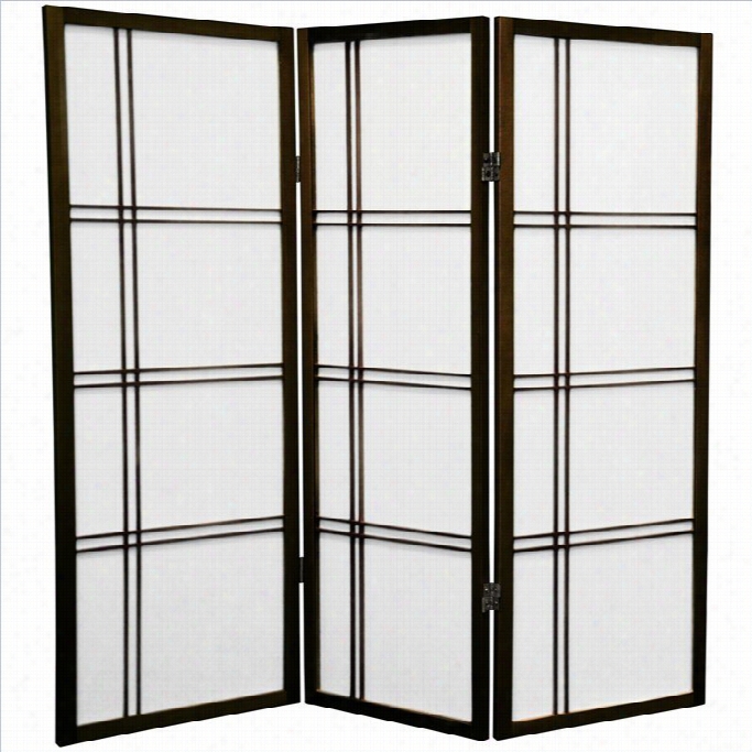 Oriental Furniture 4' Tall Shoji Screen With 3 Panel In Walnut