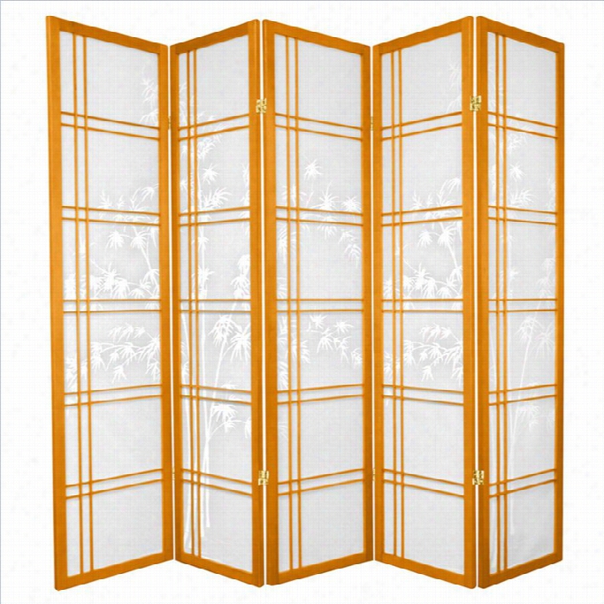 Oriental Furniture 6 ' Tall 5 Panel Screen In Honey