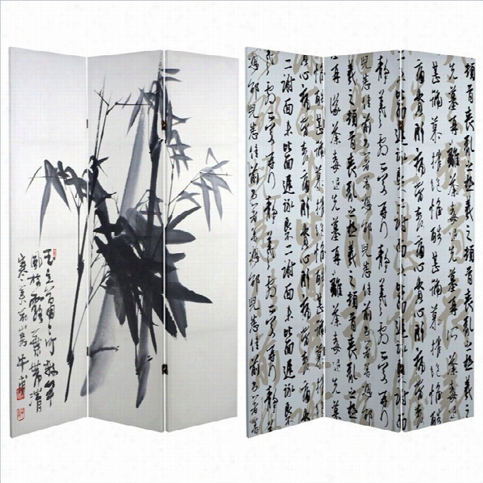 Oriental Furniture 6' Tall Double Sided Bamboo Calligraphy  Canvas  Room Divider In Black And White