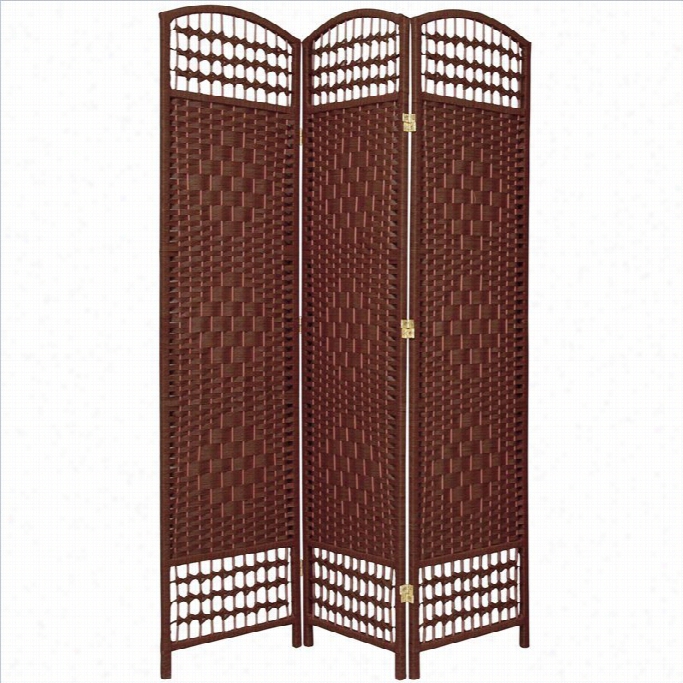 Oriental Funiture Three Panel Fiber Weave Room Divider In Dakr Red