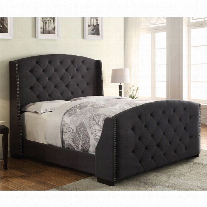 Pri Upholstered Nailhead Quee Nbed In Linosa Charcoal