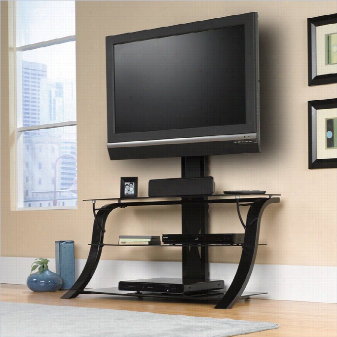 Studio Rta Select 44 Glass Top Tv Stand In Black With Mount