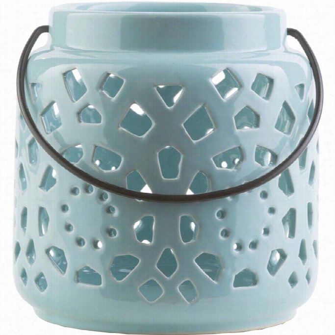 Surya Avery 6.5 X 6.3 Ceramic Lantern In Glossy Mint