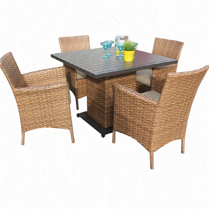 Tkc Lagunna Square 5 Piece Wicker Patio Dining Set In Wheat