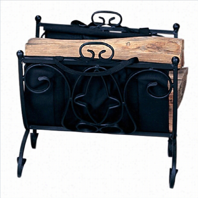 Uniflame Thick Weigth Black Wrought Iron Log Holder With Canvas Ca Rrier