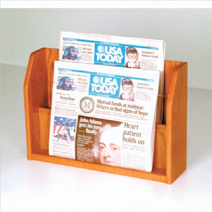 Wooxen Mallet Newspaper Display By The Side Of 2 Pockets In Me Dium Oak