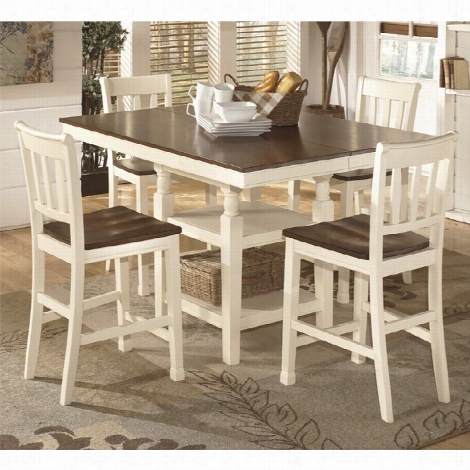 Ashleey Wwhitesburg 5 Piece Counter Height Dining Set In Brown And White