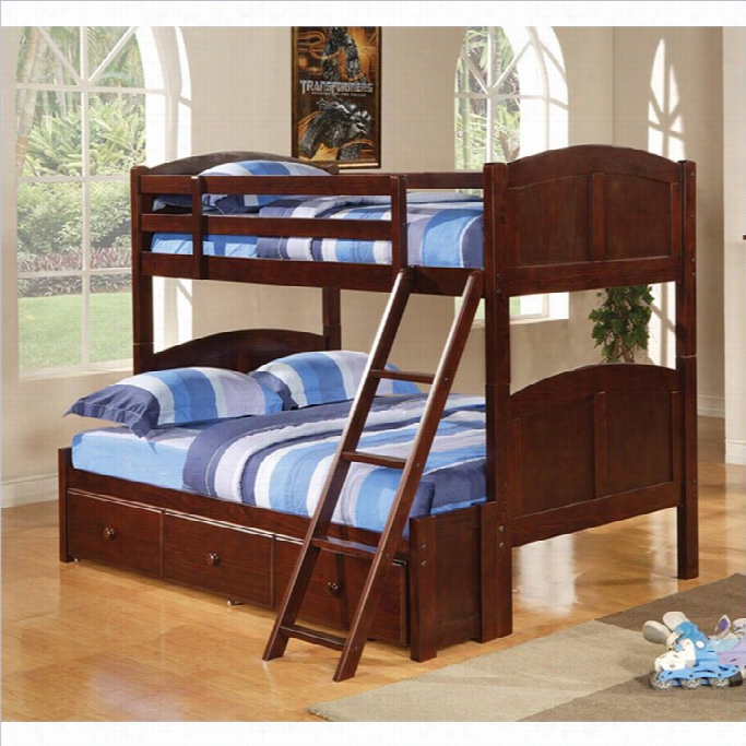 Coaster Parker Twin Ove Rfull Panel Bunk Bed In Brown Cherry