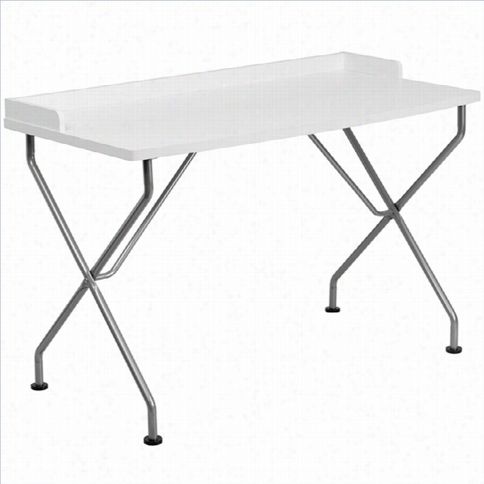 Flash  Frniture Computer Desk With Silver Frae In White