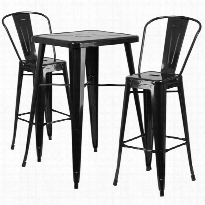 Flash Furnitre Metal 3 Piece Bar Table Set In Black