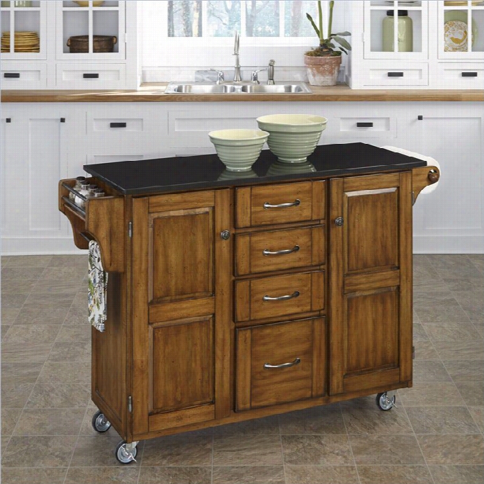 Home Styles Furniture Black Granite Kitchen Cart In Cottage  Oak Wood