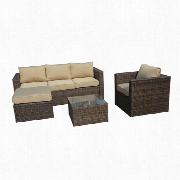 Manhattan Comfort Paisley 4 Piece Rattan Outodoor Sofa Ste In Beige