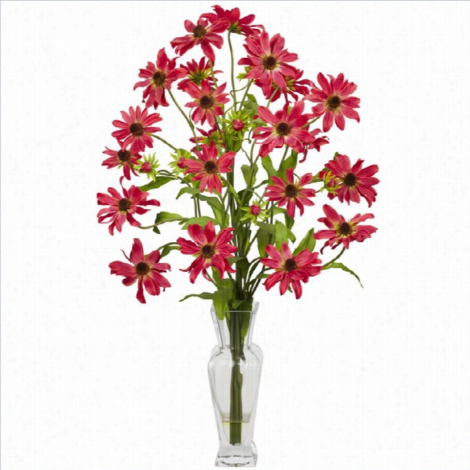 Nearly Natural Cosmos With Vase Silk Flower Arrangement In Red