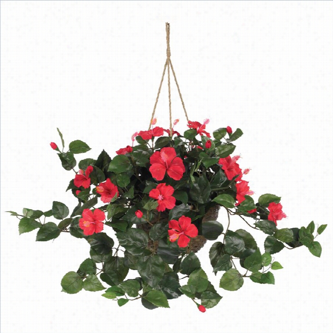 Nearly Natural Hibiscush Anging Basket In Red