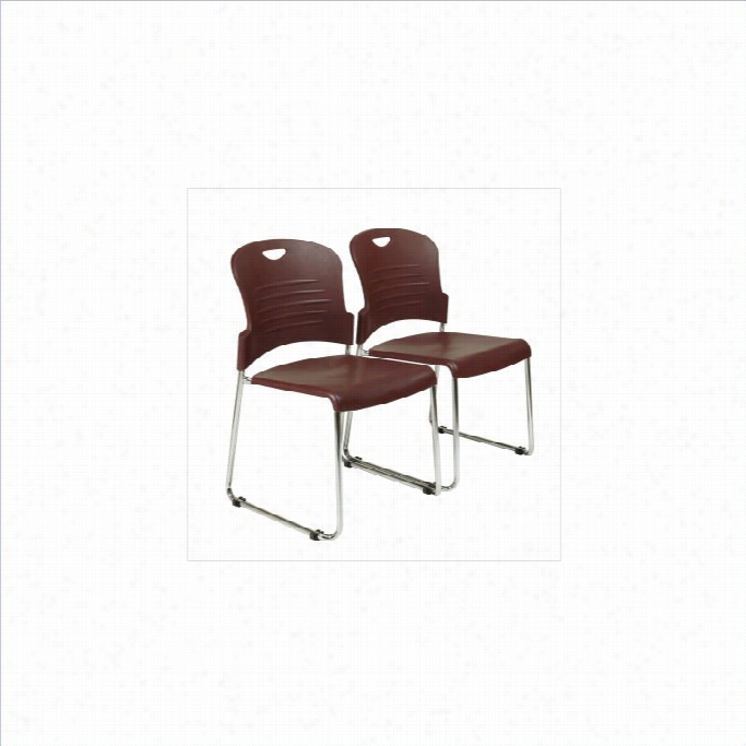 Office Star Sled Basis Plastic Stack Stacking Chair In Burgundy (fix Of 2)