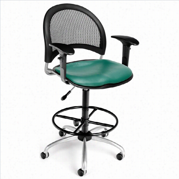 Ofm Moon Swivel Vinyl Drafting Chair With Arms And Drafting Kit In Teal