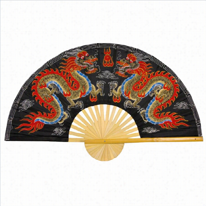 Oriental Furniture Dragons Wall Fan Deecor In Black And Red-with 40