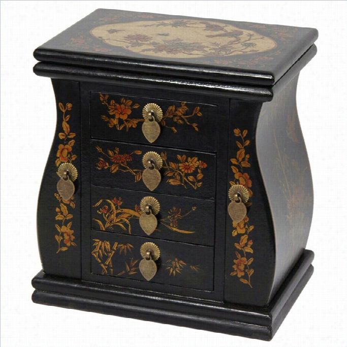 Oriental Furniture Standing Mirror Jewelry Box In Black