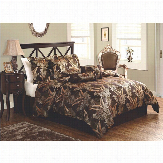 Pem Ameica Palms Comforter Set  In Gold Leaf And Chocolate-quene