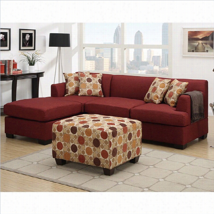 Poundex Bobkona Winfred 2 Piece Reversible Sectional  Couch In Dark Red