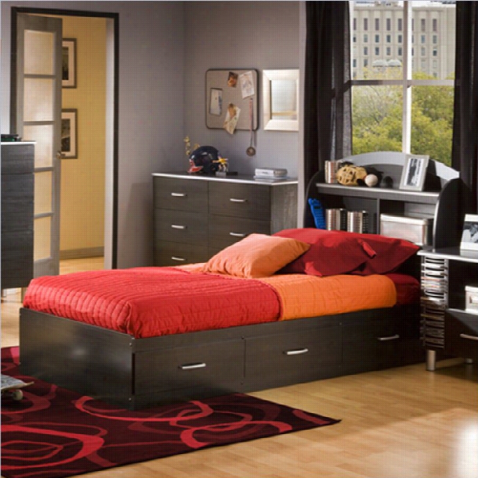 Soth Shre Cosmos Kids Twin Bookcase Storage Bed Set In Black Finish