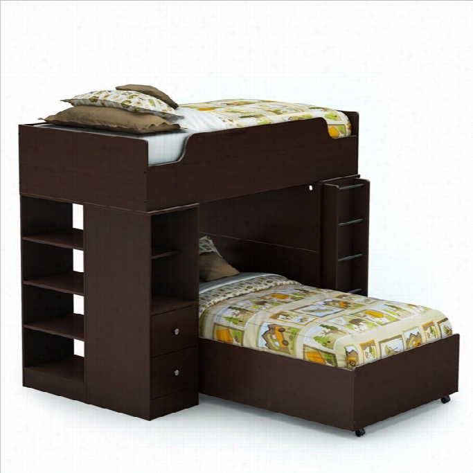 South Shore Logik Twin Over Twin L-hsaped Bunk Bed In Chocolate Fnish