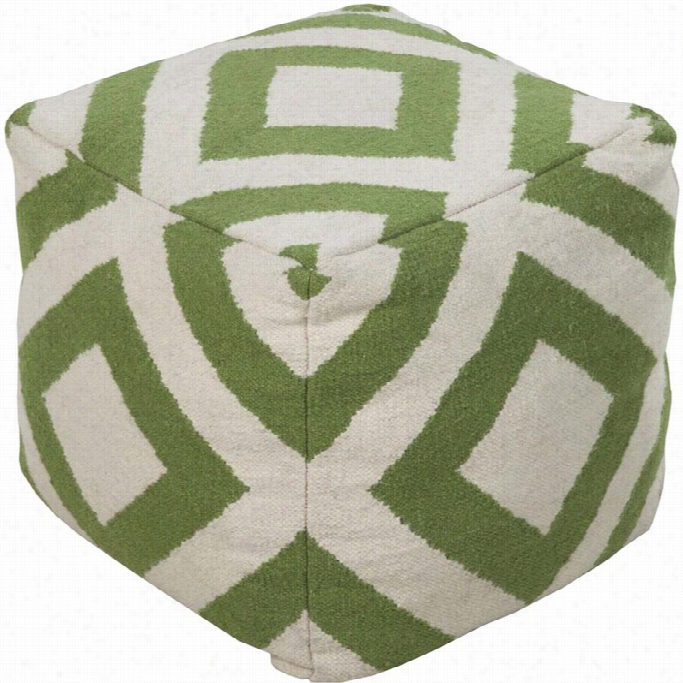 Surya Wool Cube Pouf Ottoman In Forest