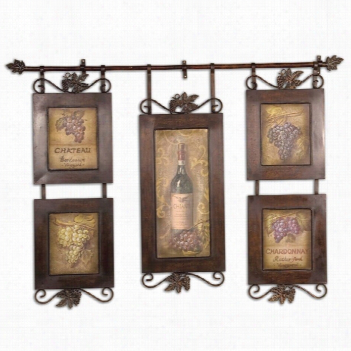 Uttermost Hanging Wine Distressing Metal Framed Art In Brow And Black