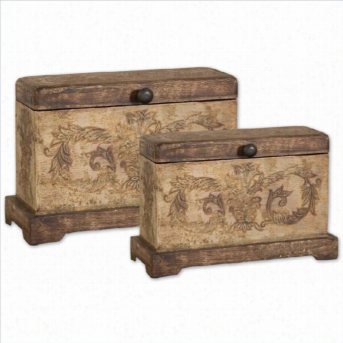 Uttermost Sotty Hand Painte Wood Boxes In Aged Ivory (set Of 2)