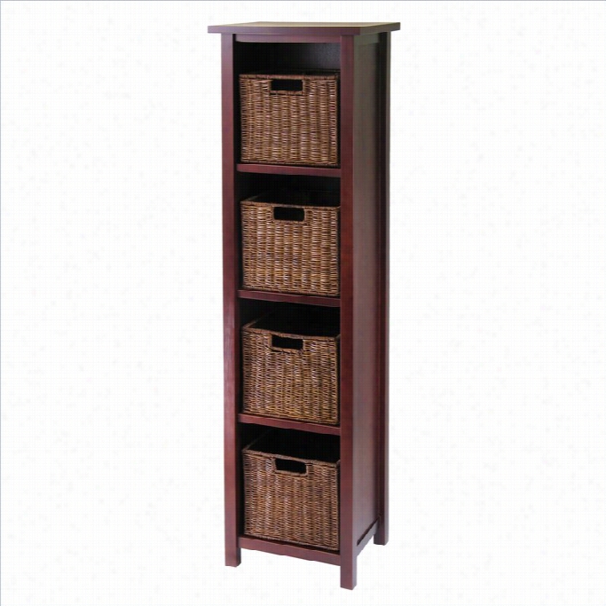 Winsome Milan 5-tier Tall Storage Shelf With 4 Wired Baskets In Antique Walnut