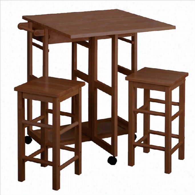 Winsome Space Saver With 2 Square Stool In Teak