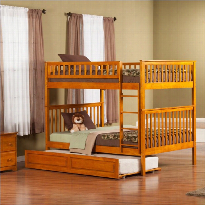 Woodland Bunk Bed With Twin Raised Panel Trundle Bed In Caramel-twin Over Twin