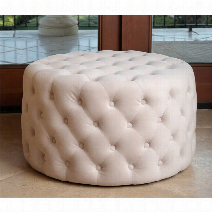 Abbyson Living Jemma Tufted  Round Velvet Otttoman In Ivory