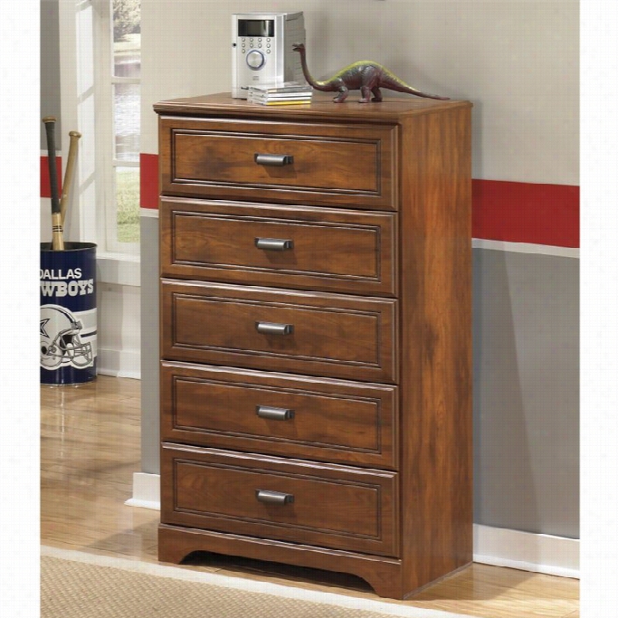 Ashley Barchan 5 Drawer Wood Chest In Borwn