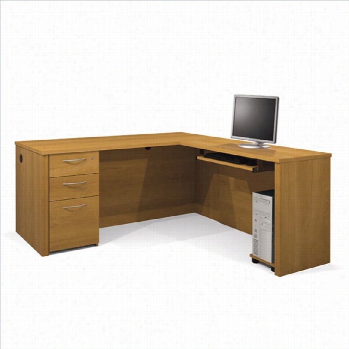 Bestar Embassy L-shaped Workstation With Assembled Pedestal In Cappuccino Cherry