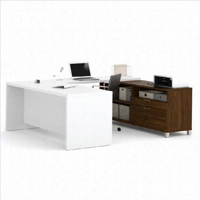 Bestar Pro-linea U-desk In Oak Barrel And White