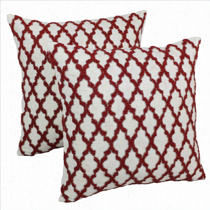 Blazing Needles 20 Inch Throw Pillows In Ivory With Red Beads