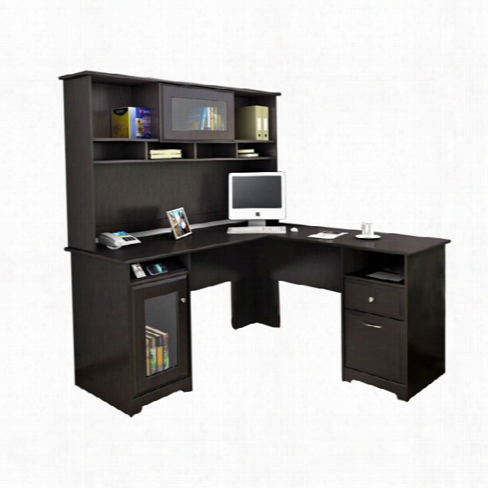 Bush Cabot L Shaped Computer Desk With Hutch In Espress O Oak